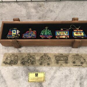 Vintage Thomas Pacconi Classics 2004 Train Ornaments Set Glass Christmas Boxed